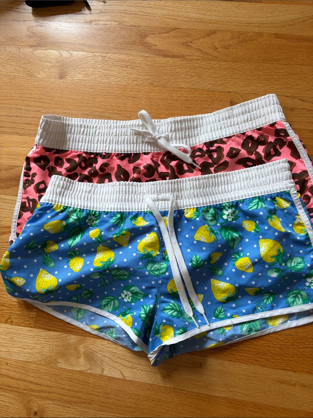 Yellow Strawberry Print Blue Short Shorts + Pink Leopard Print Short Shorts